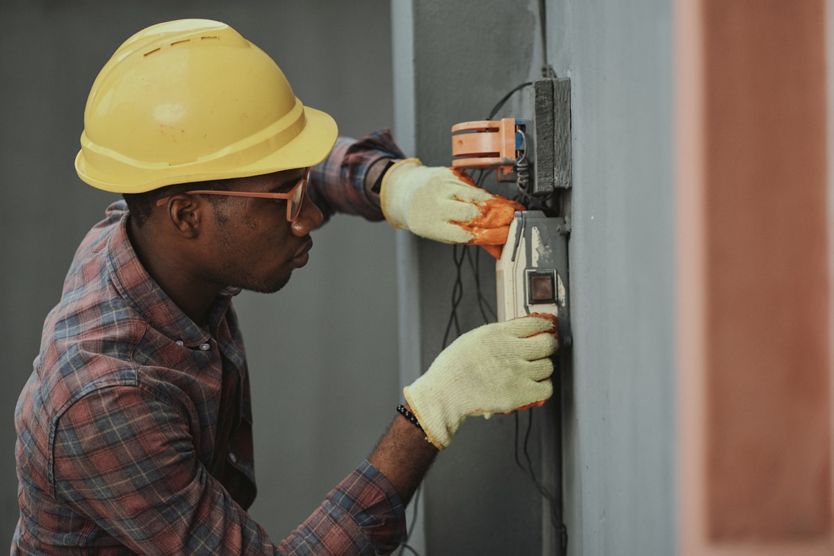 Technician installing equipment